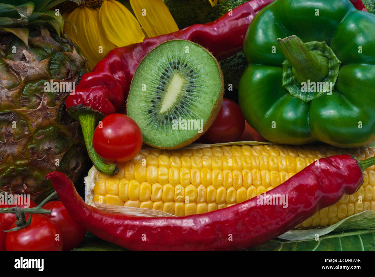 Die Gruppe von Obst und Gemüse-Detailansicht Stockfoto