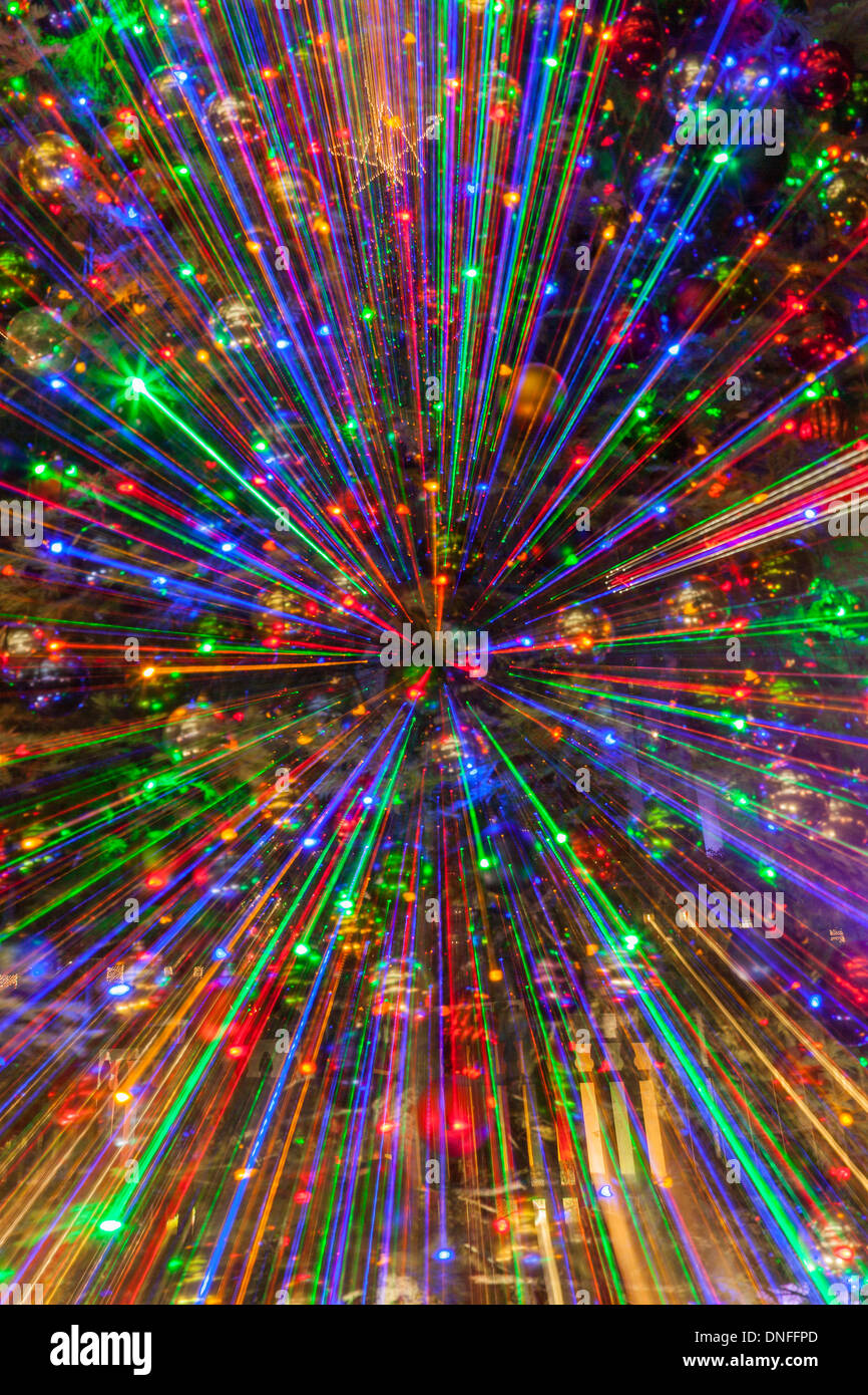 Zoomen Spezialeffekte mit Weihnachtsbeleuchtung in der Innenstadt von Houston. Stockfoto