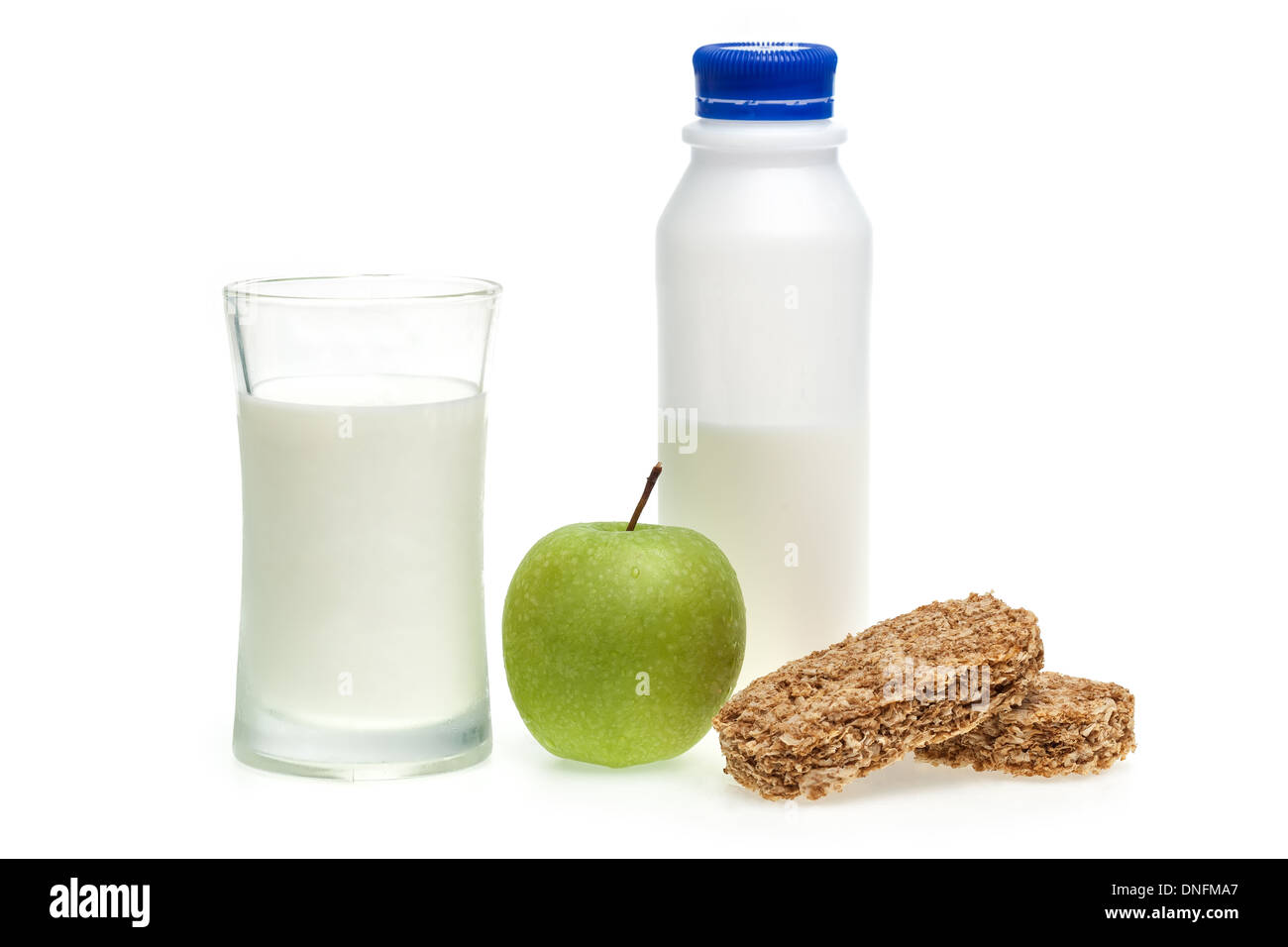 Gesunde Ernährung mit Getreide, Apfel und Milch Stockfoto