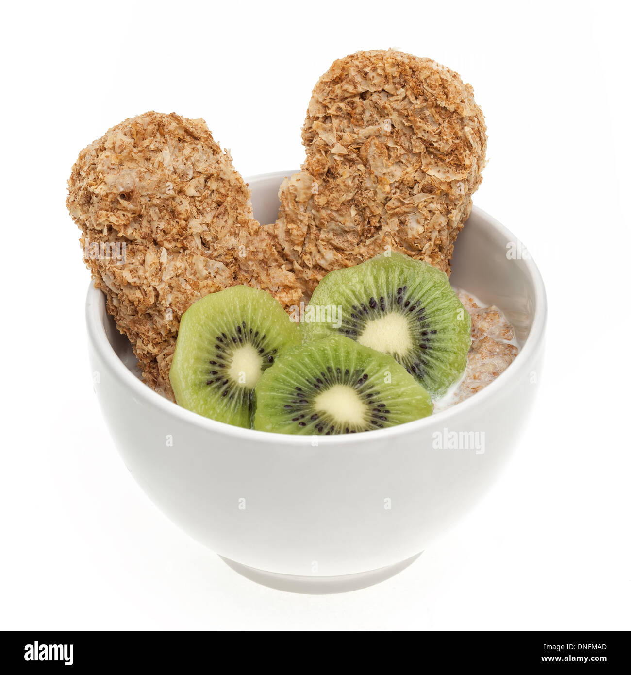 Diät essen Müsliriegel und Kiwi isoliert auf weißem Hintergrund Stockfoto