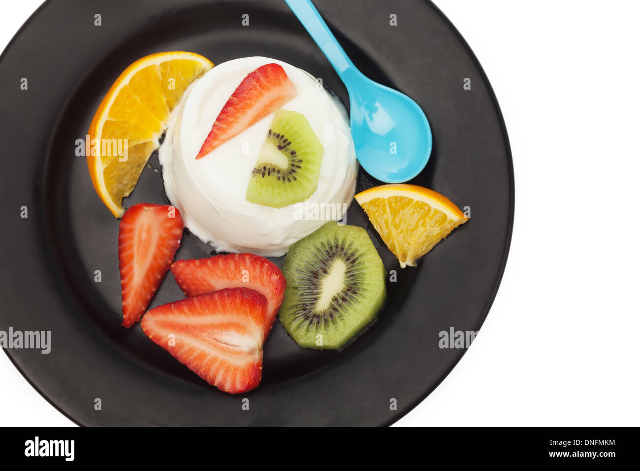 Früchte Joghurt isoliert auf weißem Hintergrund Stockfoto