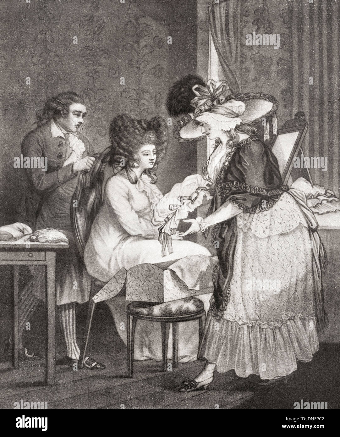 18. Jahrhundert Dame an ihrer Morgen-Toilette. Stockfoto