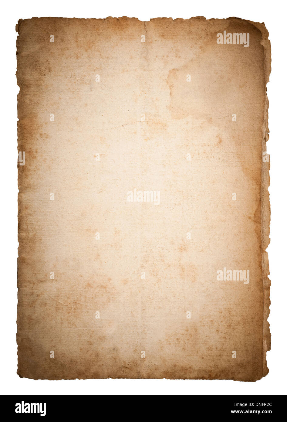 Schmutzige alte Papier isoliert auf weißem Hintergrund Stockfoto