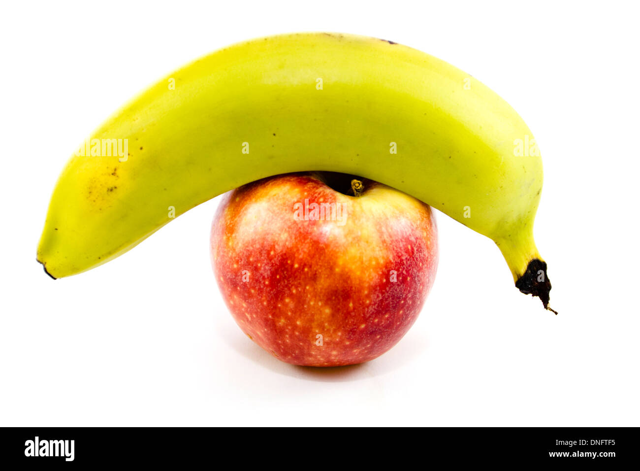 Frische rote Apfel mit gelben Banane Stockfoto