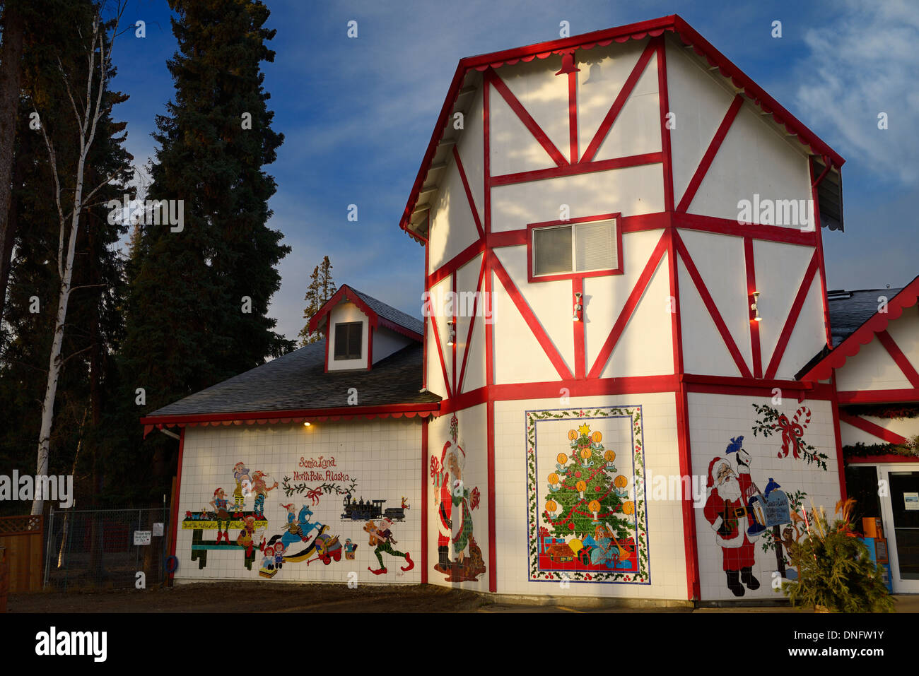 Die santa claus House at santaland Nordpol Alaska usa mit Weihnachten Szene Fliesen Stockfoto