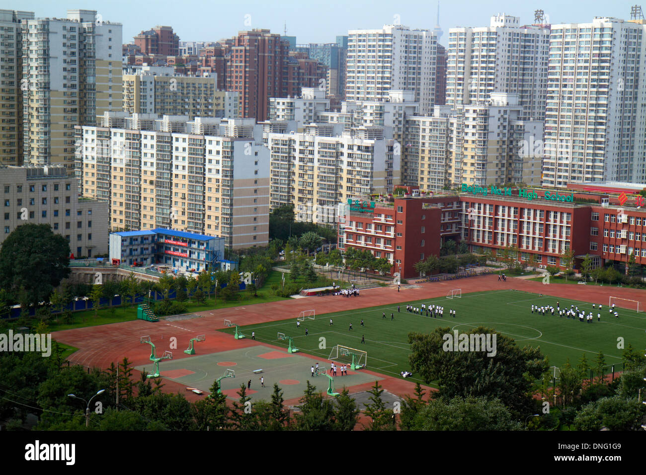 Peking China, Chinesisch, Xicheng District, Eigentumswohnung Wohnapartments Gebäude Gehäuse Gebäude, Skyline der Stadt, Luftaufnahme von oben Stockfoto