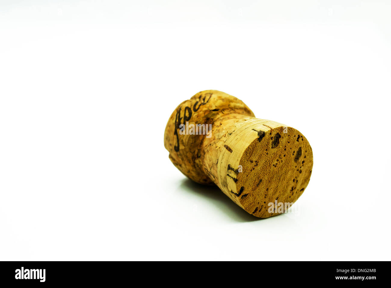Asti Spumante Sektkorken einzelnes Element ausschneiden weißen Hintergrund Textfreiraum Stockfoto