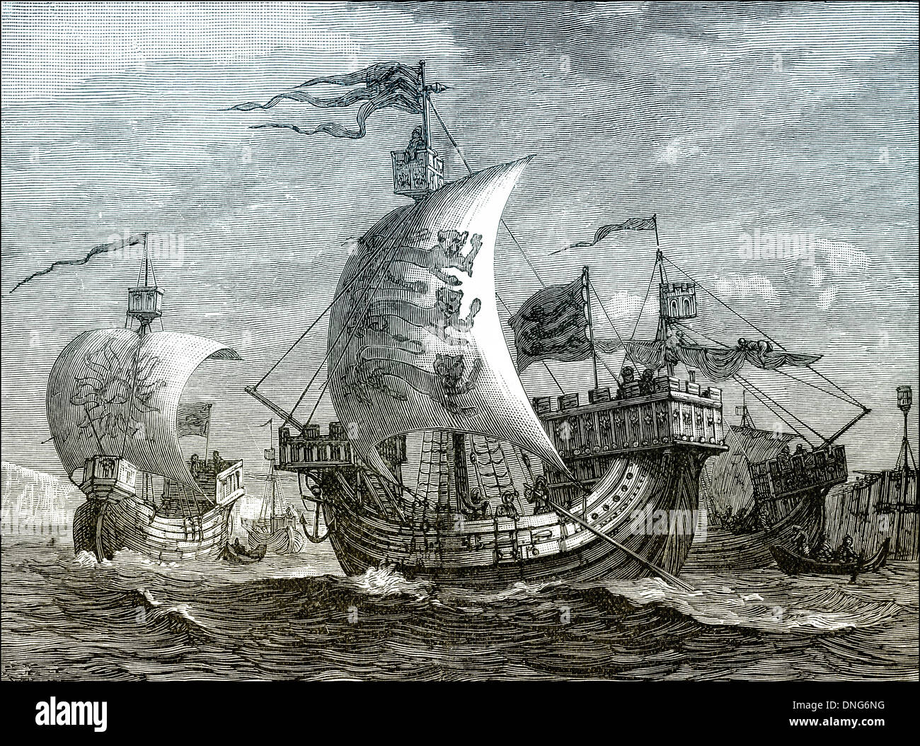 Englische Schiffe, 14. Jahrhundert Stockfoto