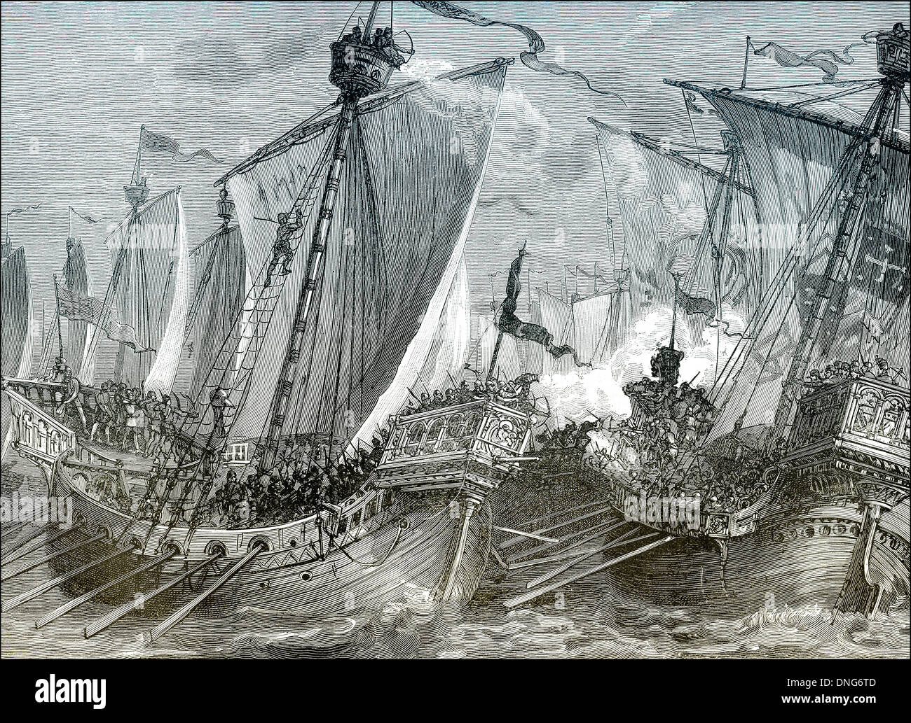 Battle of Sandwich am 24 August 1217 eine Plantagenet englische Flotte Griff eine Kapetinger französische Armada während der ersten Barone Stockfoto