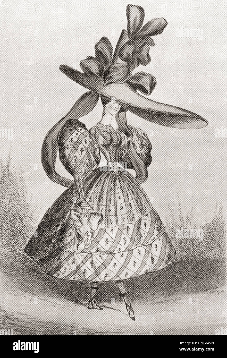 Damenmode im Jahre 1828, Wespentaille und Gigot Hülsen oder "auf Bein o'mutton Ärmel". Stockfoto