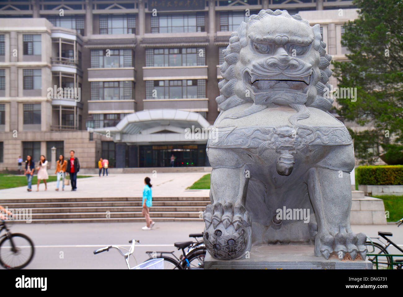 Peking China, Asien, Chinesisch, Orientalisch, Haidian District, Peking Universität, PKU, Beidà, Hochschulbildung, Campus, Ziersteinlöwe, Besucher reisen traveli Stockfoto