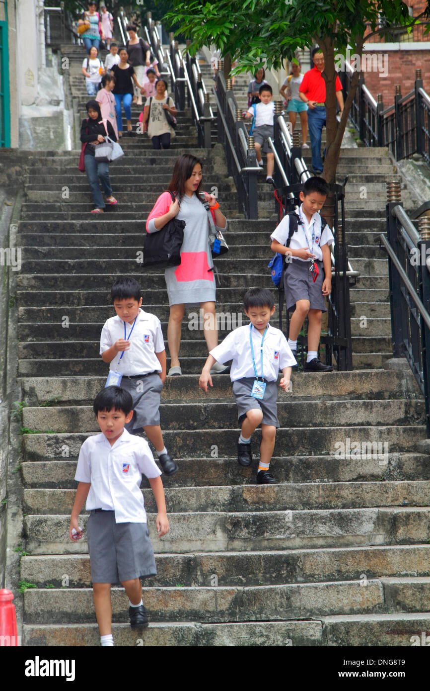 Hongkong China, HK, Asien, Chinesisch, Orient, Insel, Sheung Wan, mittlere Ebenen, Leiter Straße, Treppen Treppe Treppe, Asiaten ethnischen Einwanderer mi Stockfoto