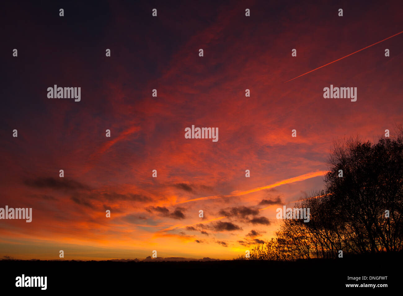 Sonnenuntergang am Shapwick Heide, Somerset Stockfoto