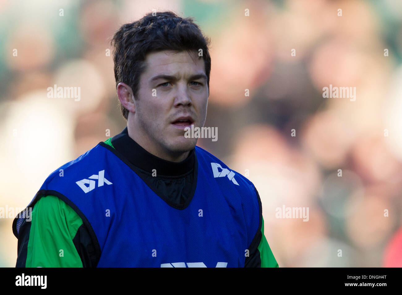 Leicester, UK. 28. Dezember 2013. Anthony ALLEN (Leicester Tigers) vor dem Aviva Premiership Spiel zwischen Leicester Tigers und Verkauf Haie von Welford Straße abgebildet. Allen ist derzeit verletzt nach einer Verletzung, die ihn verlor ein Bein geführt haben könnte. Bildnachweis: Aktion Plus Sport/Alamy Live-Nachrichten Stockfoto