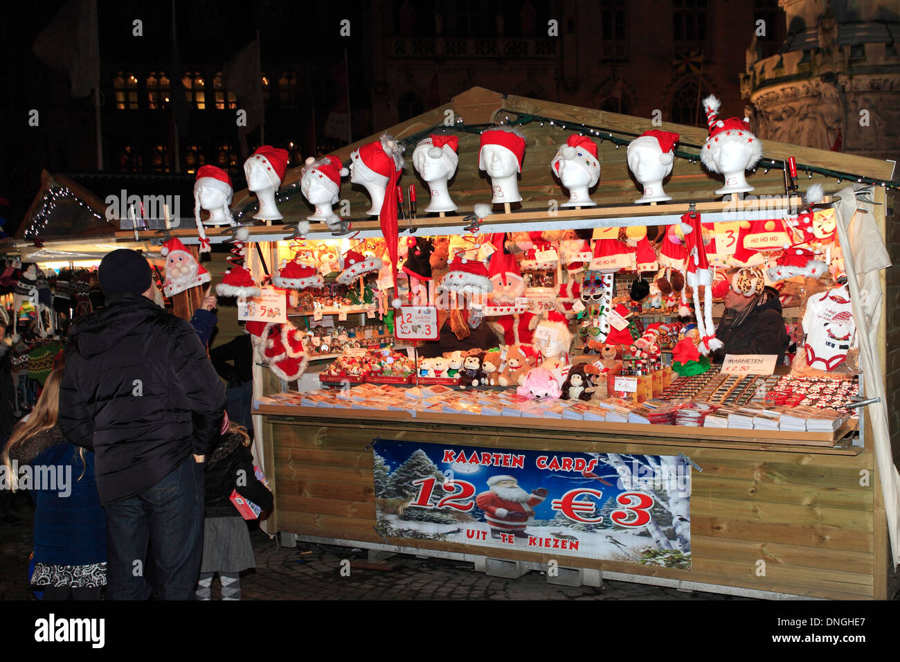 Der Weihnachtsmarkt Stände, Brügge City, West-Flandern, belgischen Region Flandern. Stockfoto