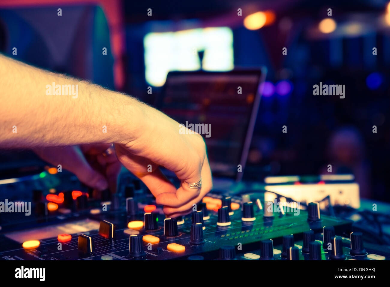 Disco Partys DJ. Sound-equipment Stockfoto