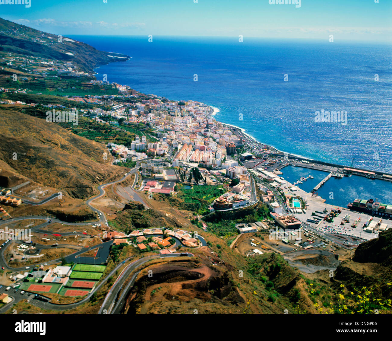 Luftaufnahme der Stadt und Hafen, Santa Cruz De La Palma, Santa Cruz De Tenerife, Spanien