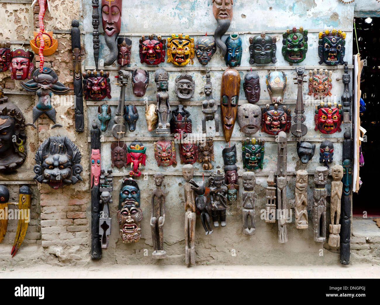 Traditionelle asiatische rituelle Masken in Kathmandu, Nepal Stockfoto