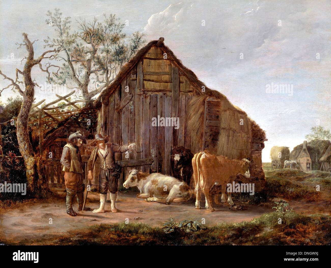 Govaert Camphuysen, zwei Bauern mit Kühen. 17. Jahrhundert. Öl auf Holz. Dulwich Picture Gallery, London, UK. Stockfoto