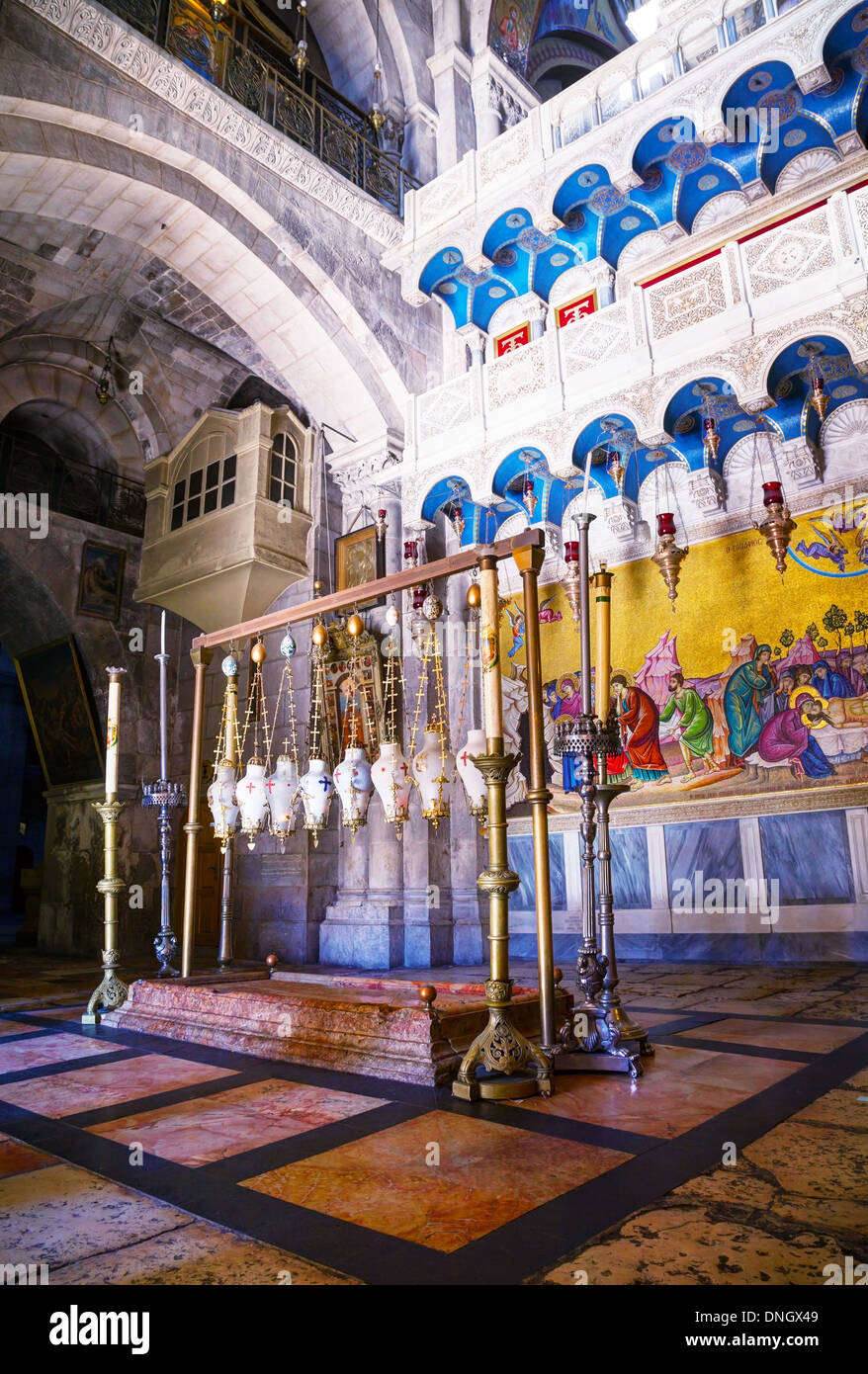 Innenraum der Kirche des Heiligen Grabes in Jerusalem. Stockfoto