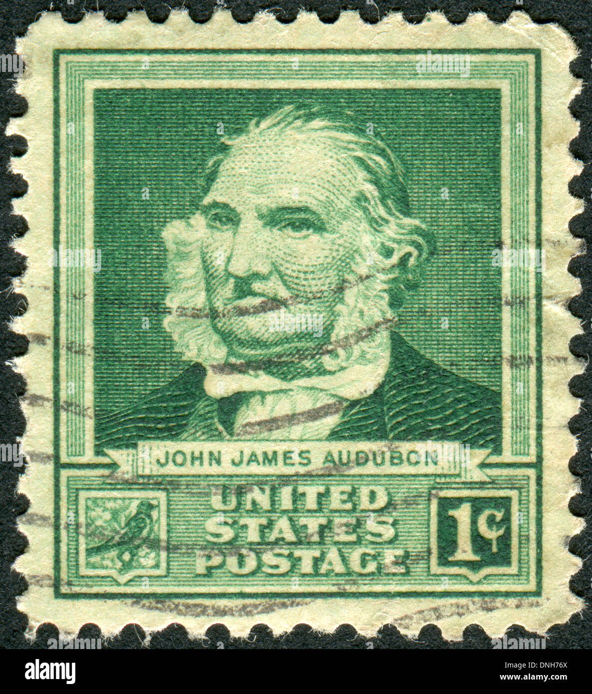 Briefmarke gedruckt in den USA zeigt ein französisch-amerikanischer Ornithologe, Naturforscher und Maler, Audubon Stockfoto