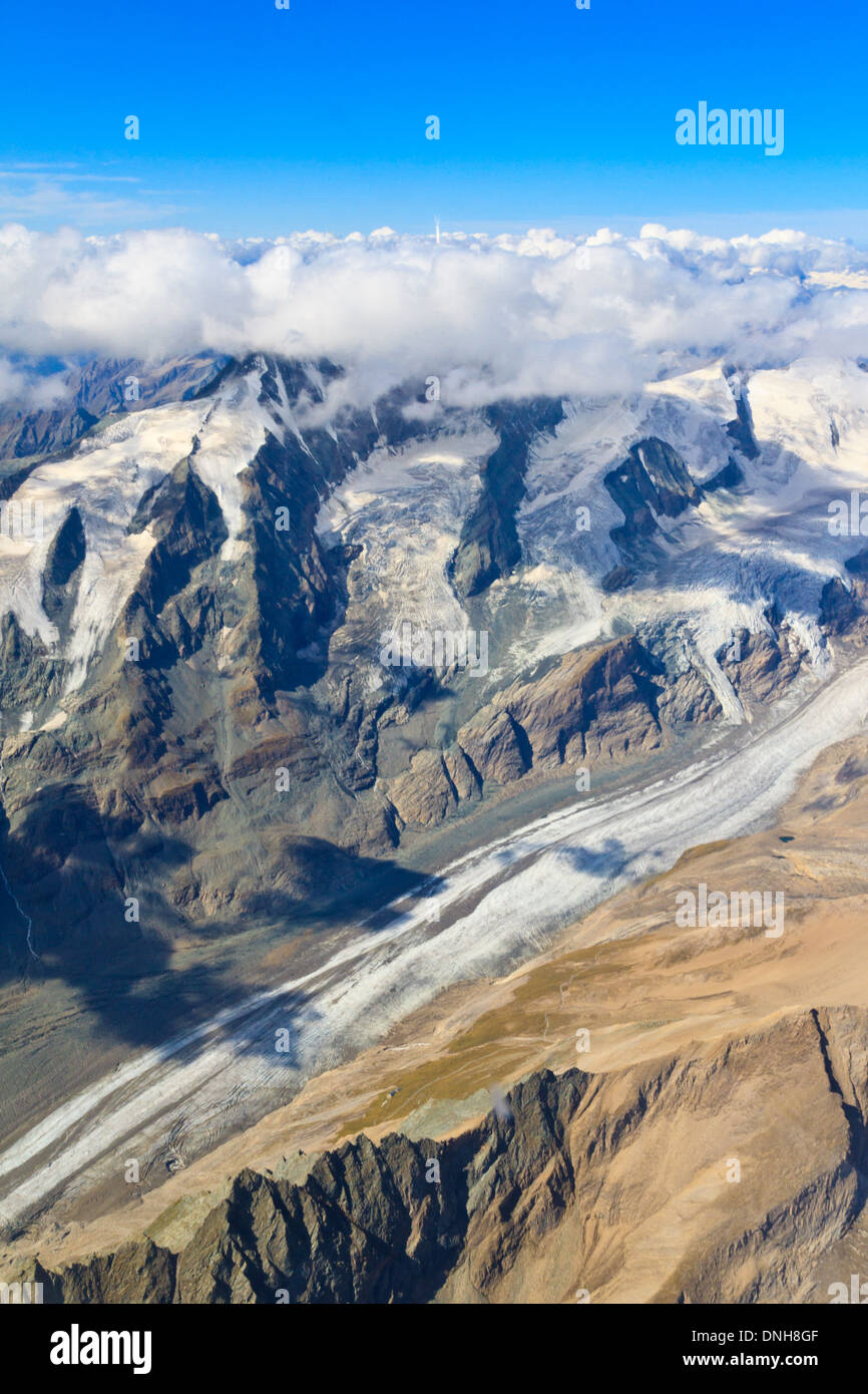 Pasterze-Gletscher am Großglockner-massiv - Luftaufnahme, Österreich Stockfoto