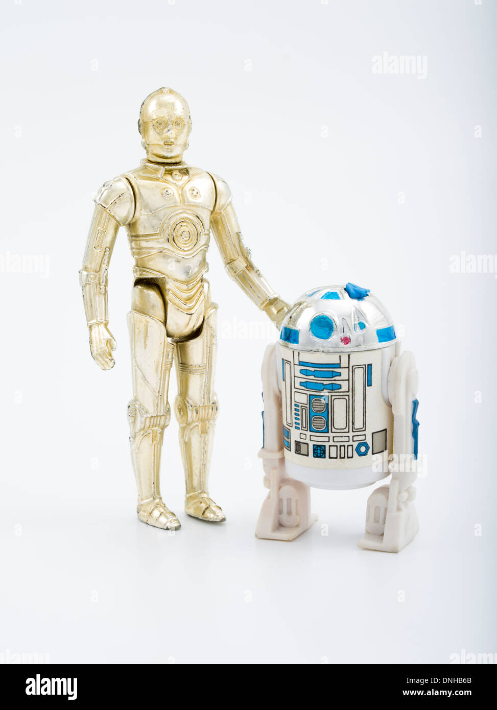 Star Wars 1977 Actionfiguren Vintage Kenner C-3PO und R2-D2 Stockfoto