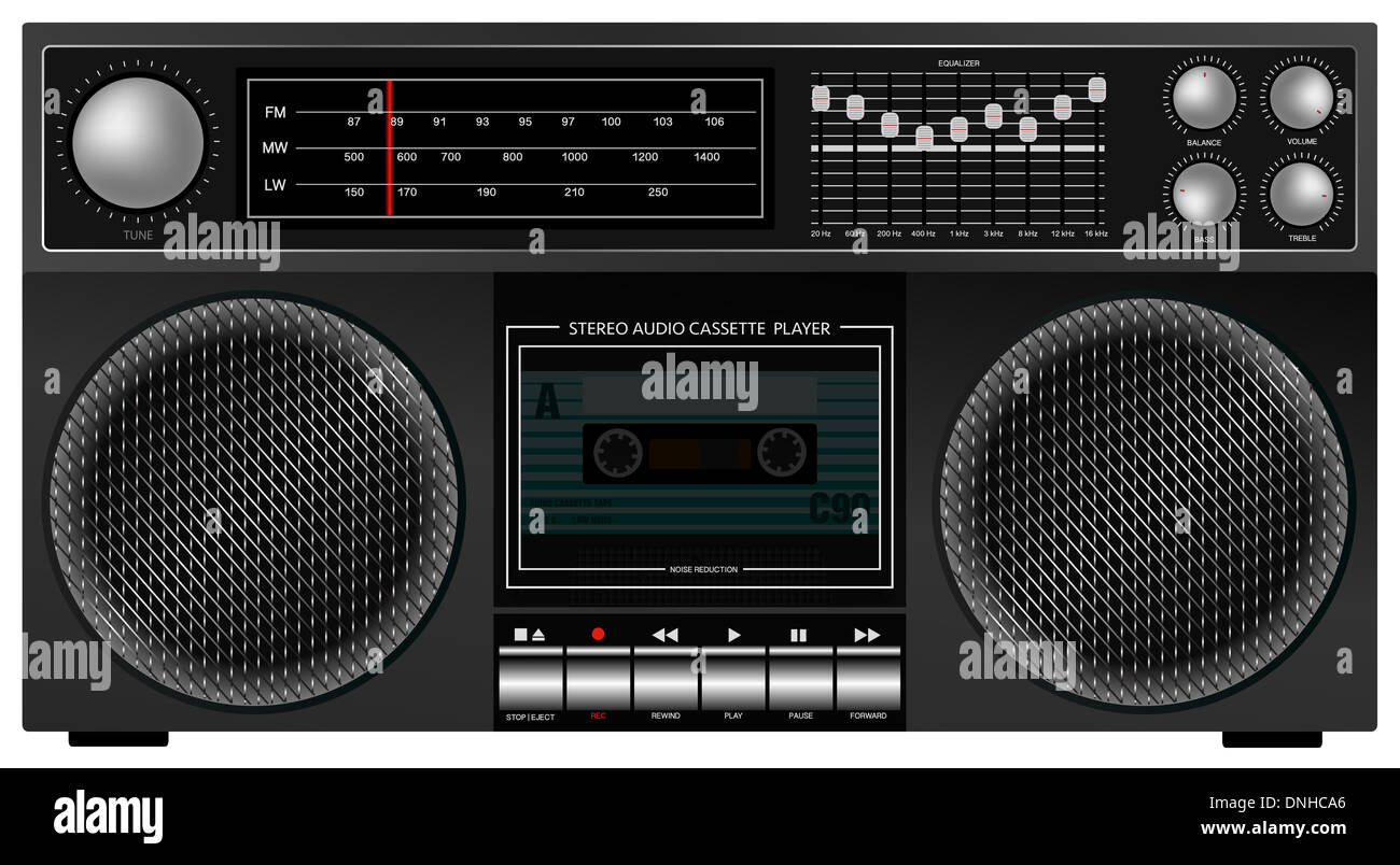 Illustration des tragbaren Retro-Stereo-Audio-Cassette Player / Recorder Stockfoto