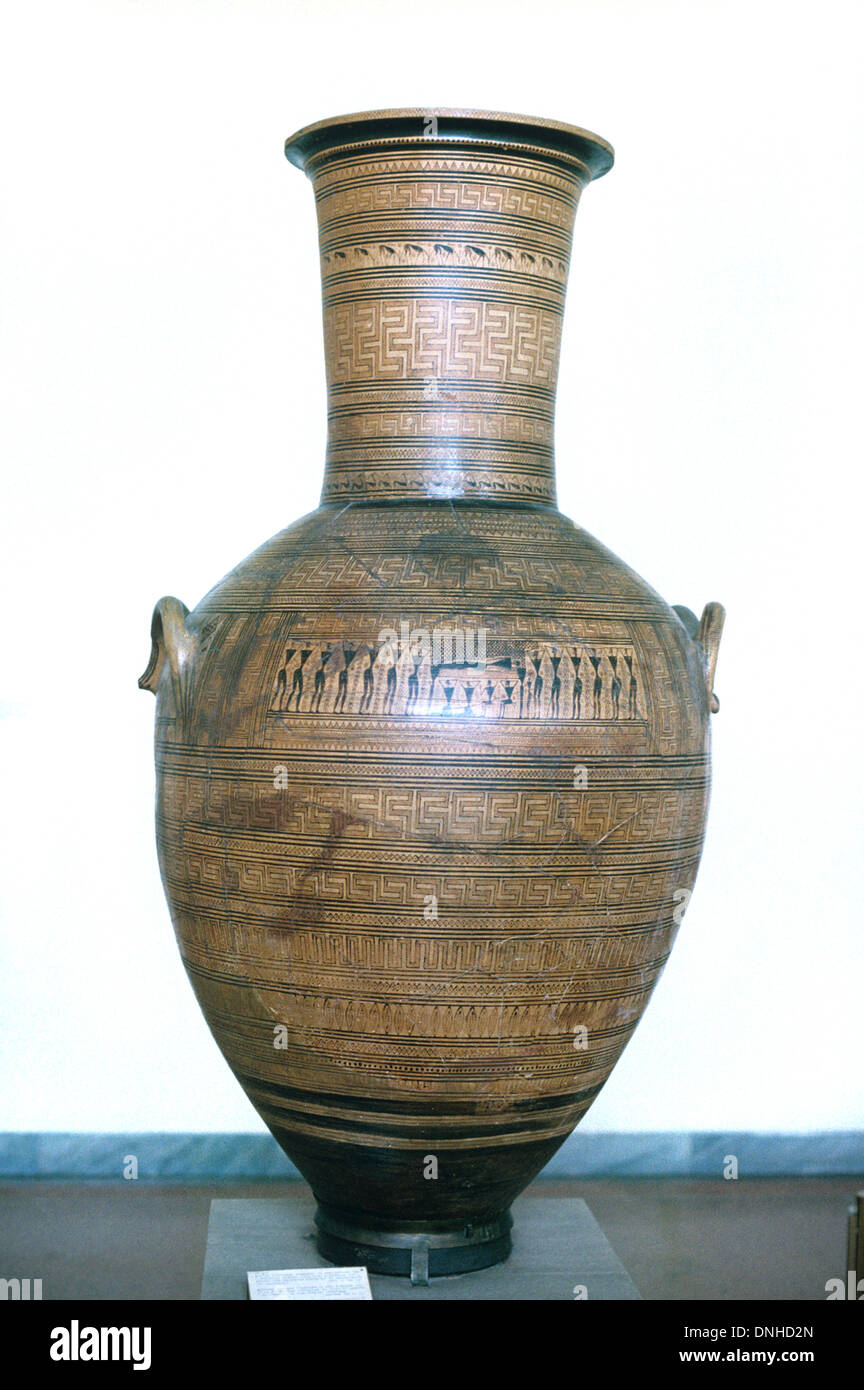 Antike griechische geometrische Funerary Amphora Jar Sarg oder Bestattung Urne (c760BC) Athen Griechenland Stockfoto