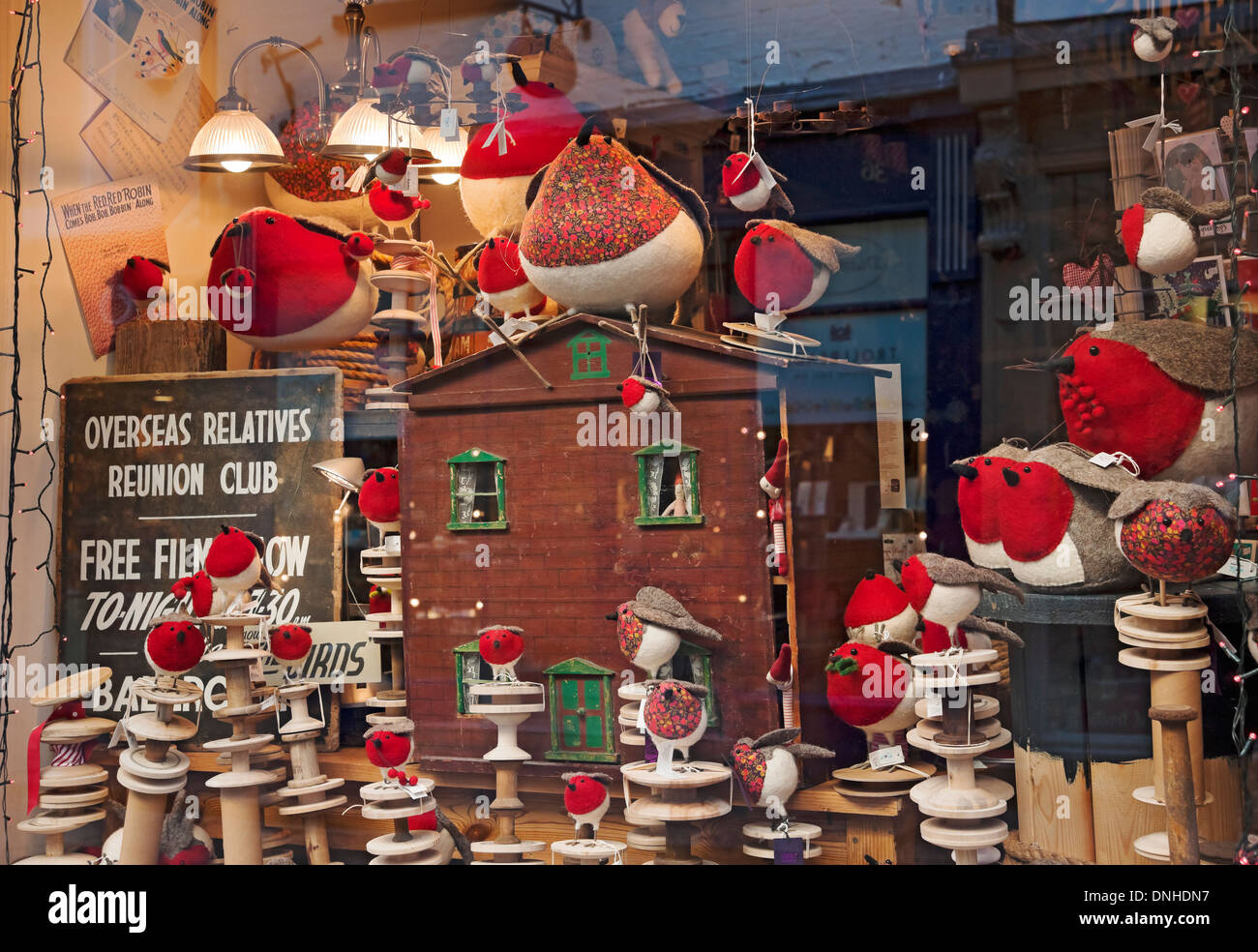 Spielzeug-Robin im Schaufenster von Ladengeschäft zeigen York North Yorkshire England Großbritannien GB Großbritannien Stockfoto