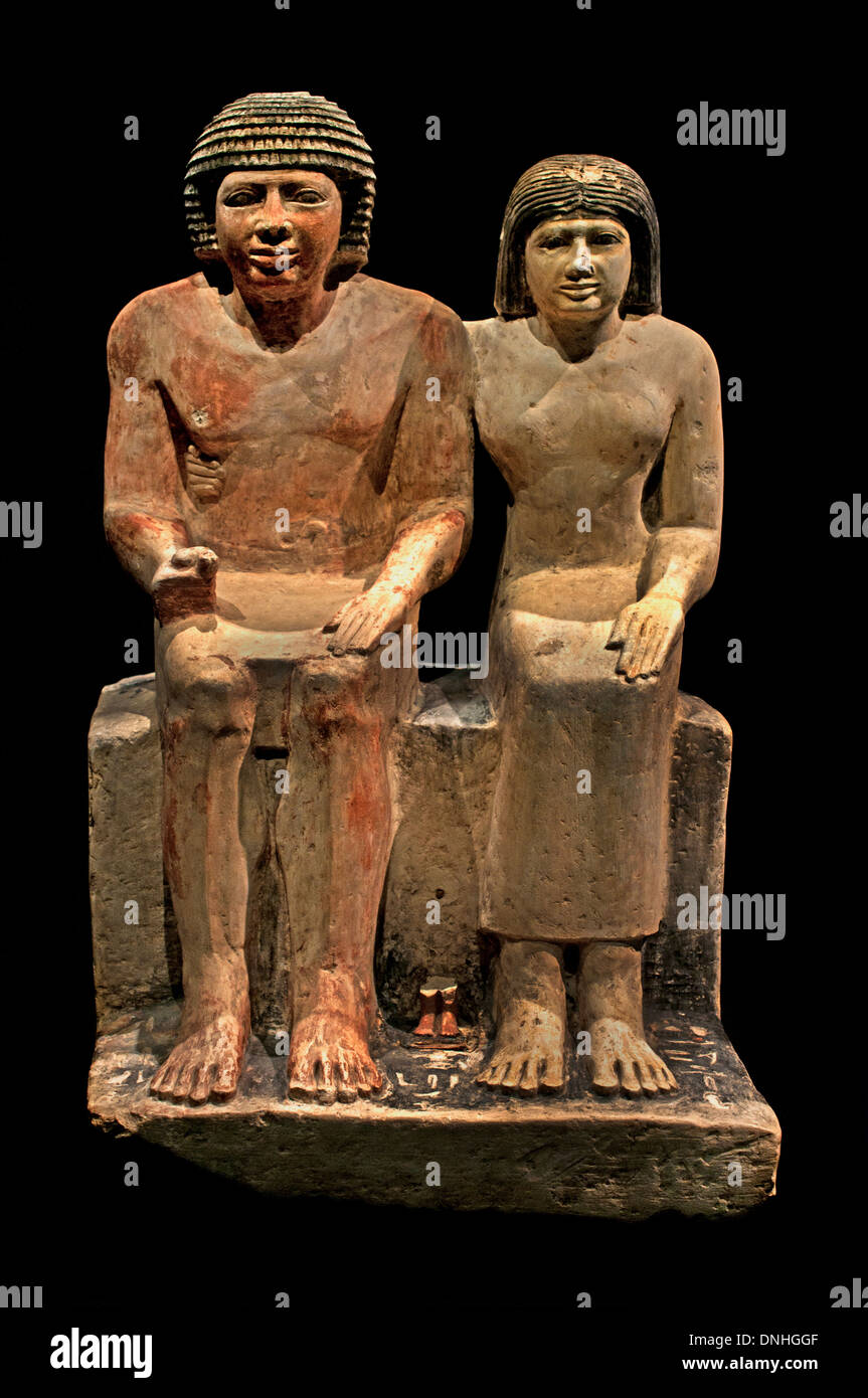 Familie Gruppe von Sabu seine Frau Meritites und ihrem Sohn Iseb 2400 BC 5 Dynastie Ägypten ägyptische Stockfoto