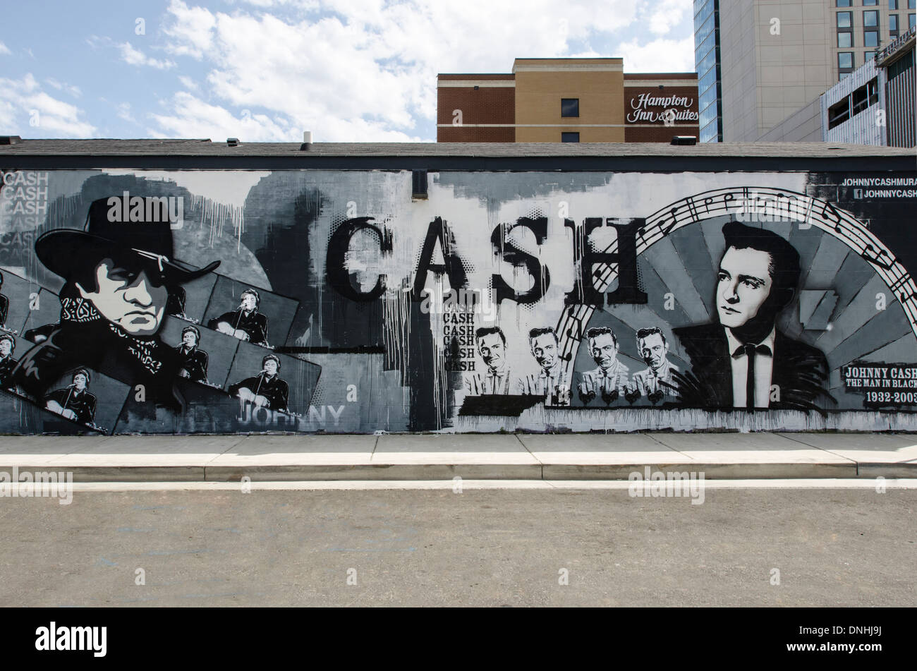 Johnny Cash The Man In Black Wandbild, Nashville, Tennessee, Stockfoto