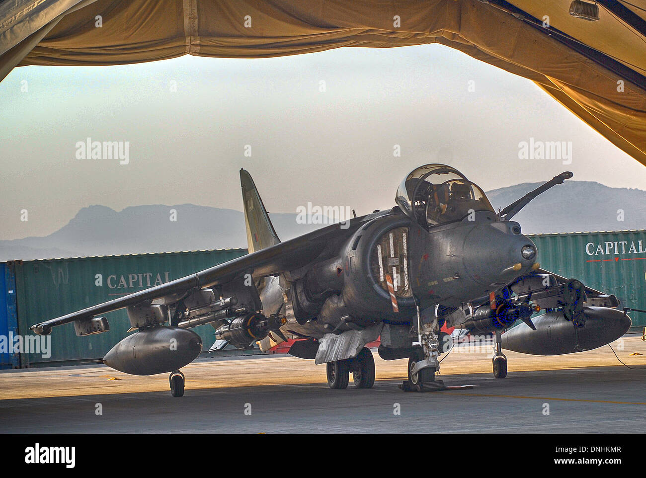 RAF Harrier, Kandhat Air Base, Afghanistan, Stockfoto