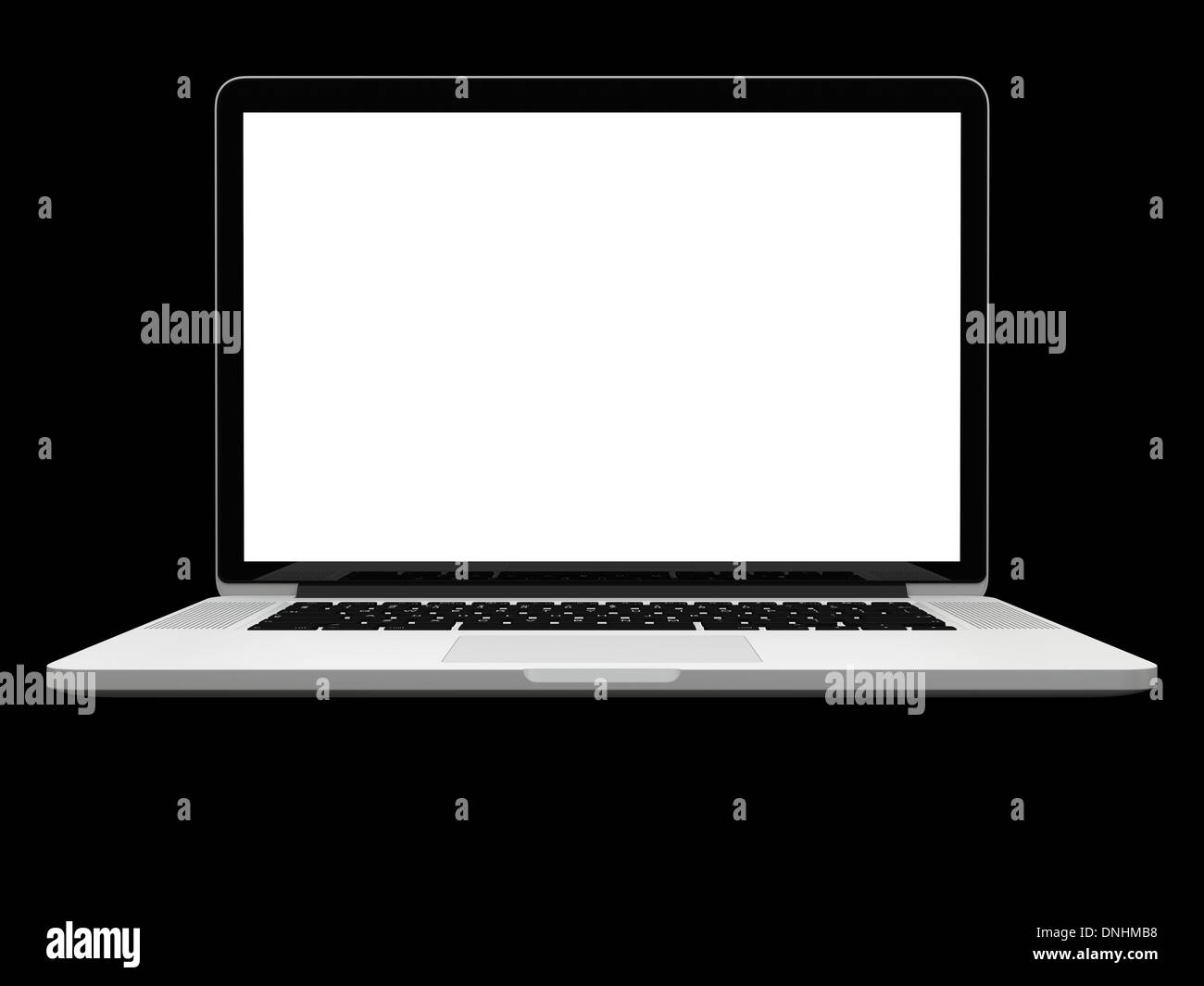 Laptop Computer leerer weißer Bildschirm auf schwarzem Hintergrund isoliert  Stockfotografie - Alamy
