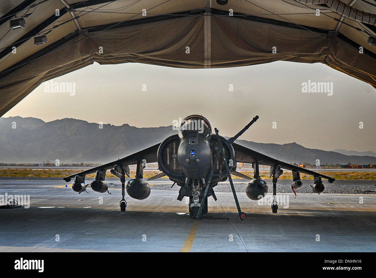 RAF Harrier, Canderhar Air Base, Afghanistan, Stockfoto
