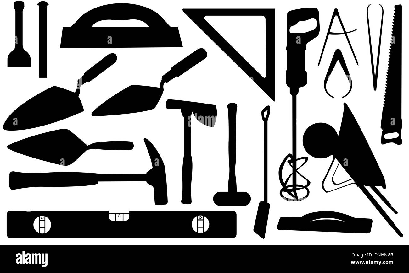 anderes Mauerwerk Werkzeugsatz isoliert Stockfoto