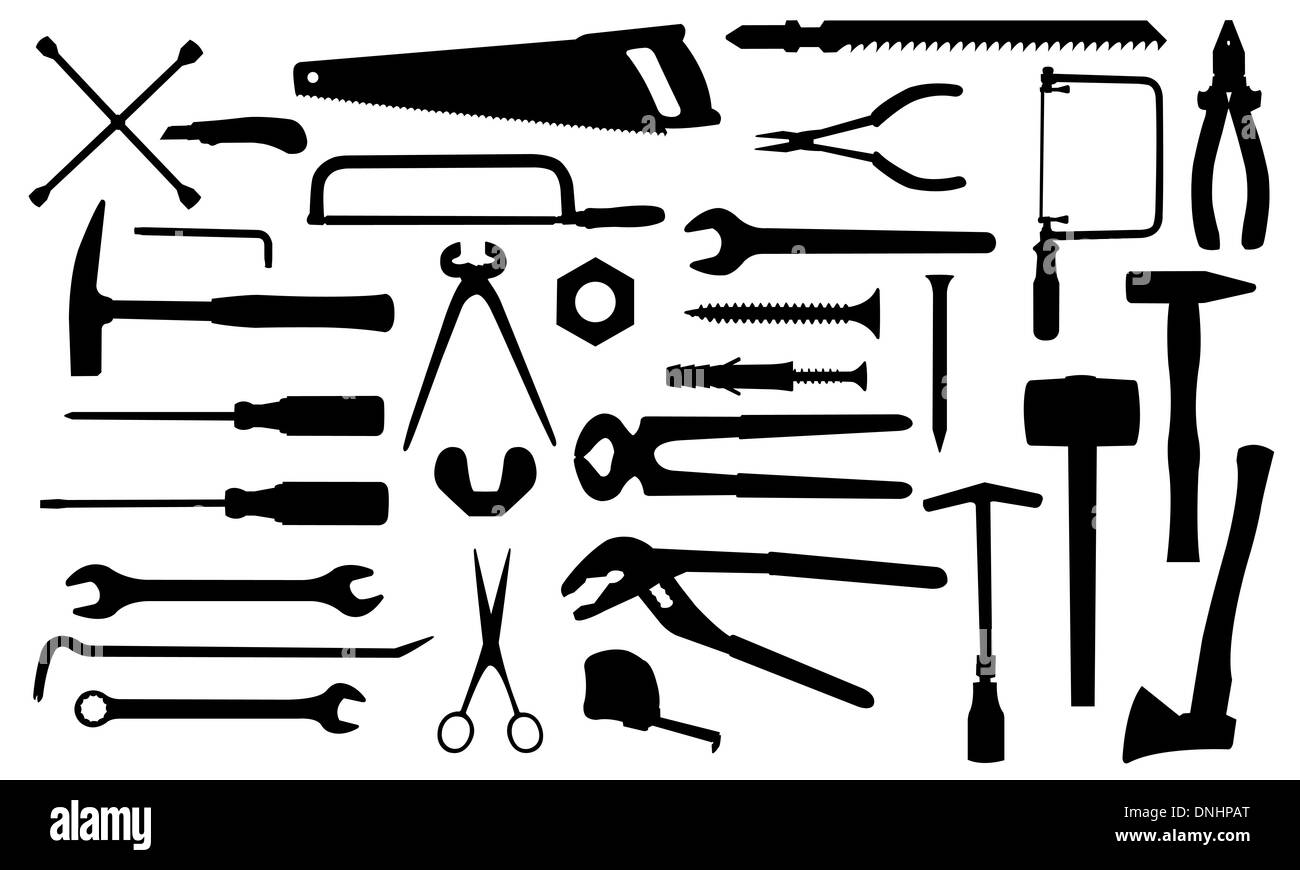 Satz von Werkzeugen isoliert Stockfoto