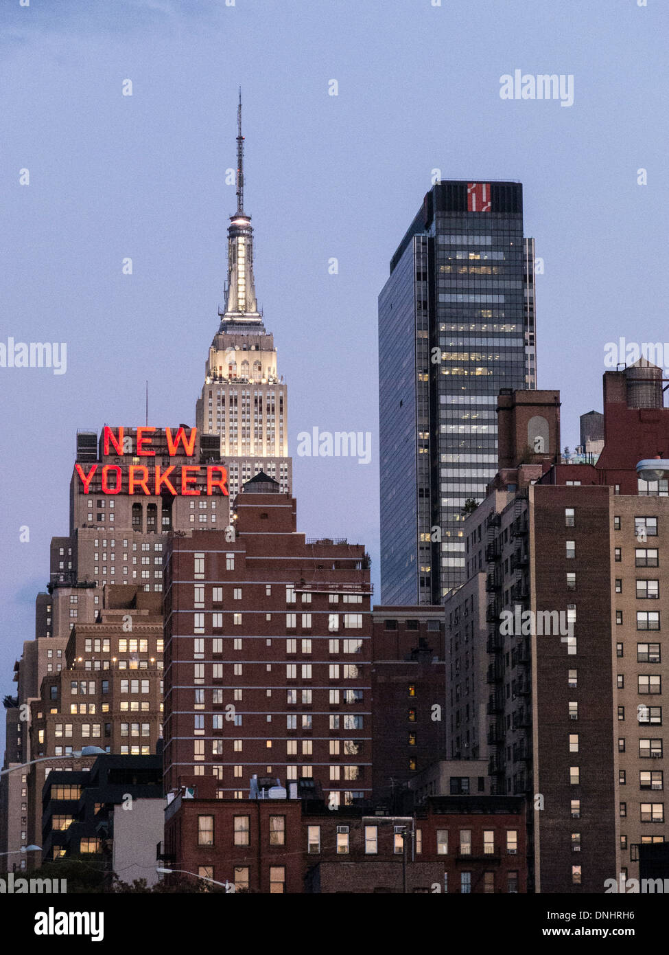 Skyline mit New Yorker Hotel und Empire State Building, NYC, USA 2013 Stockfoto