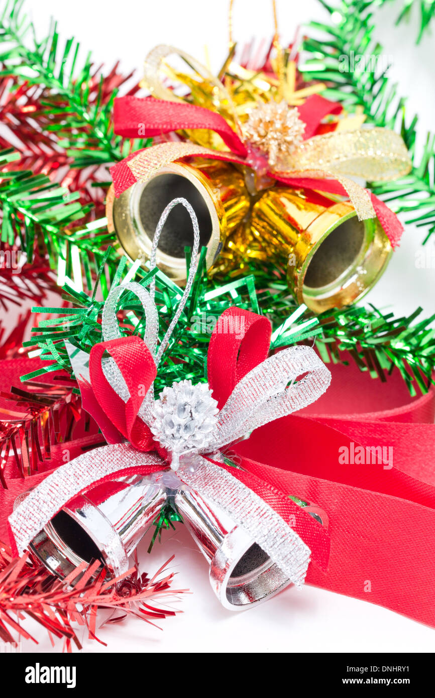 Weihnachten Silber Glocken Ornamente. Stockfoto