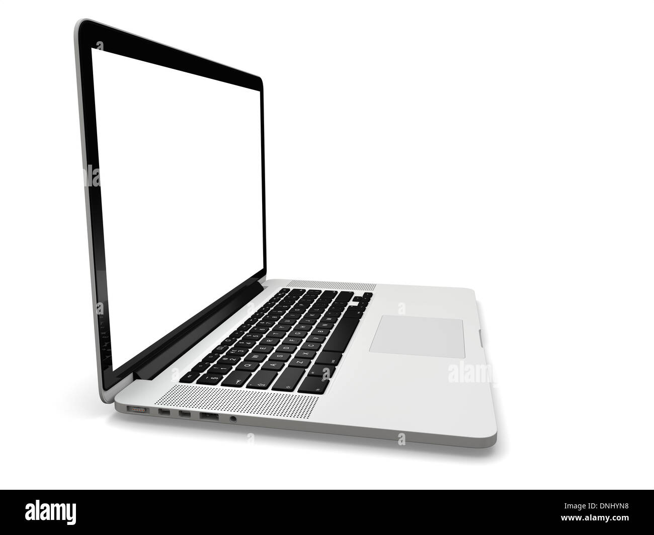 Laptop Computer leeren weißen Bildschirm isoliert auf weißem Hintergrund Stockfoto