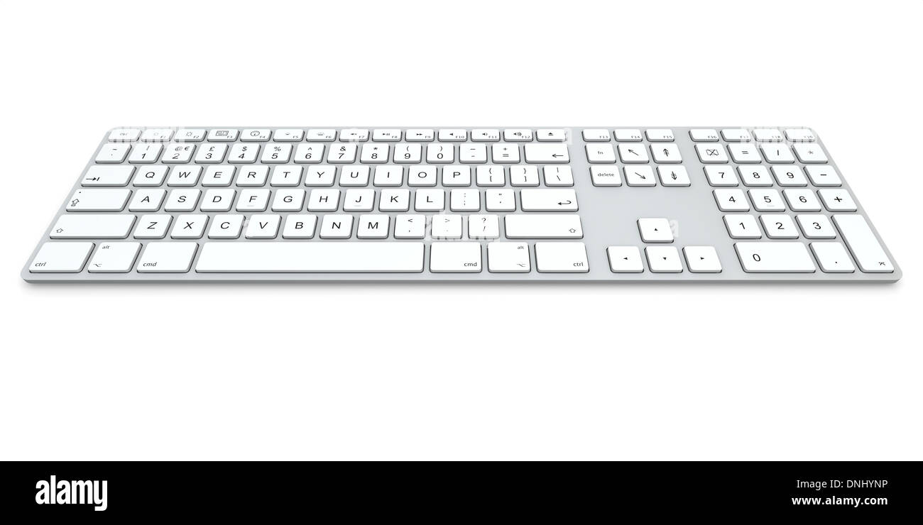 Computer-Tastatur, die isoliert auf weißem Hintergrund Stockfoto