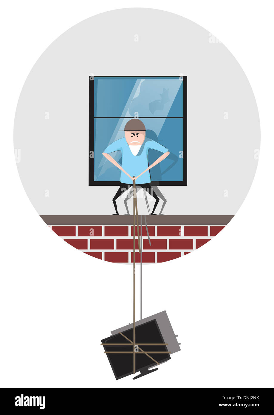 Desktop-pc mit einem Seil hängenden Mann Stockfoto