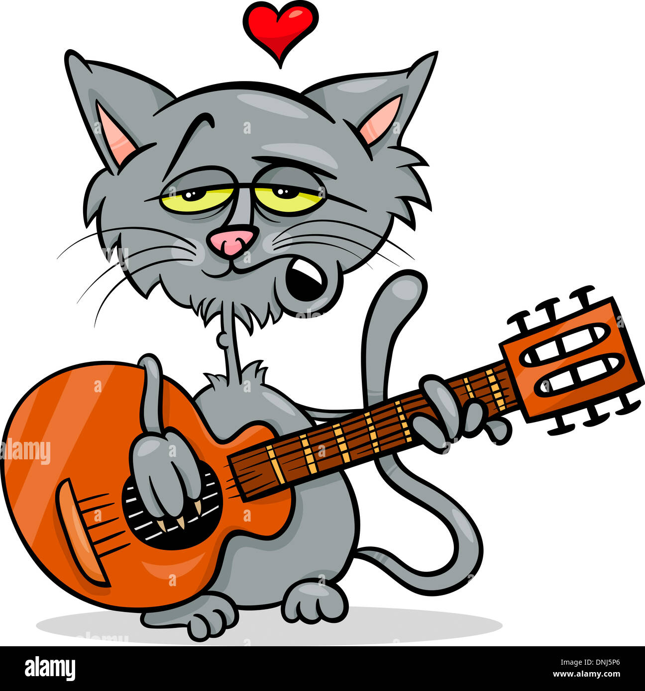 Valentinstag Cartoon Illustration der lustige Katze in Liebe Gitarre