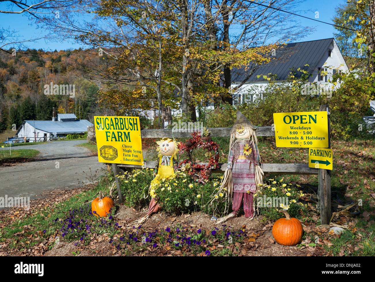 Eingang zum Sugarbush Farm, Woodstock, Vermont, USA Stockfoto