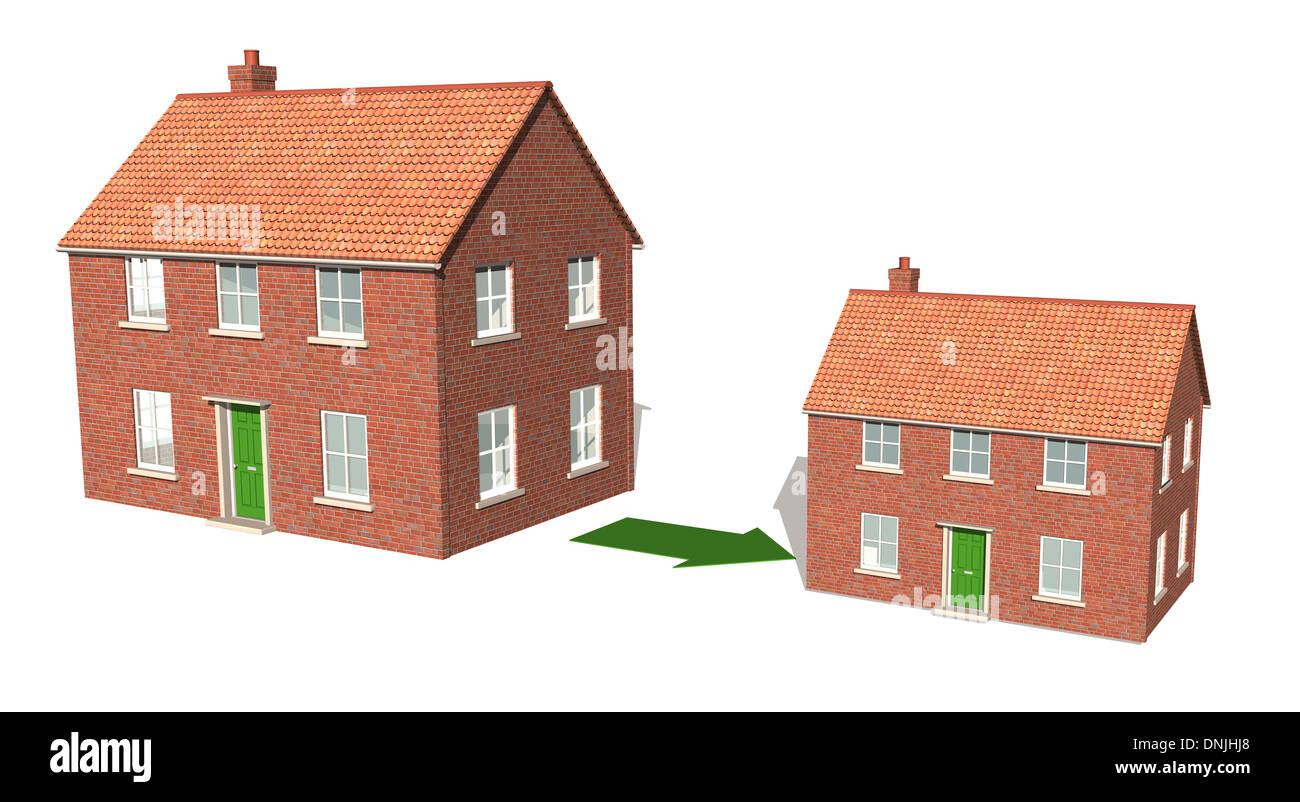 Ein CAD-Rendering zeigt "Downsizing" der Eigenschaft 2 Stockfoto