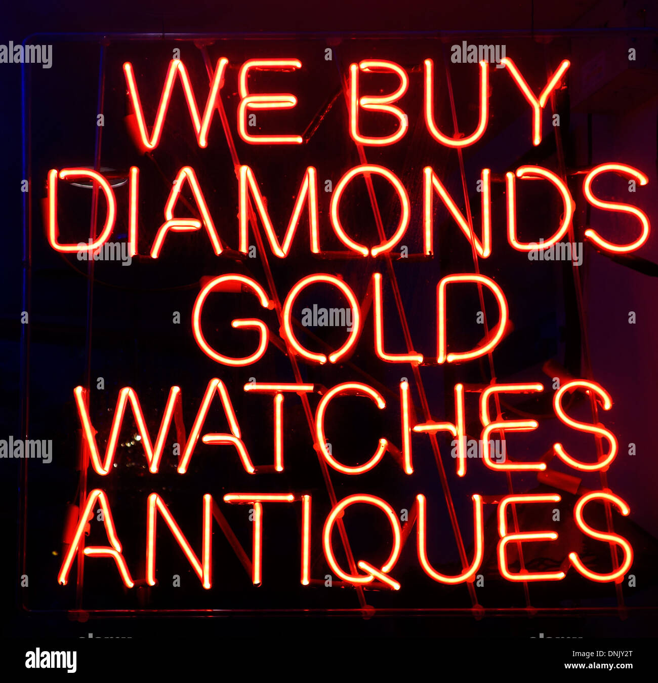 Wir kaufen Diamanten Leuchtreklame Stockfoto