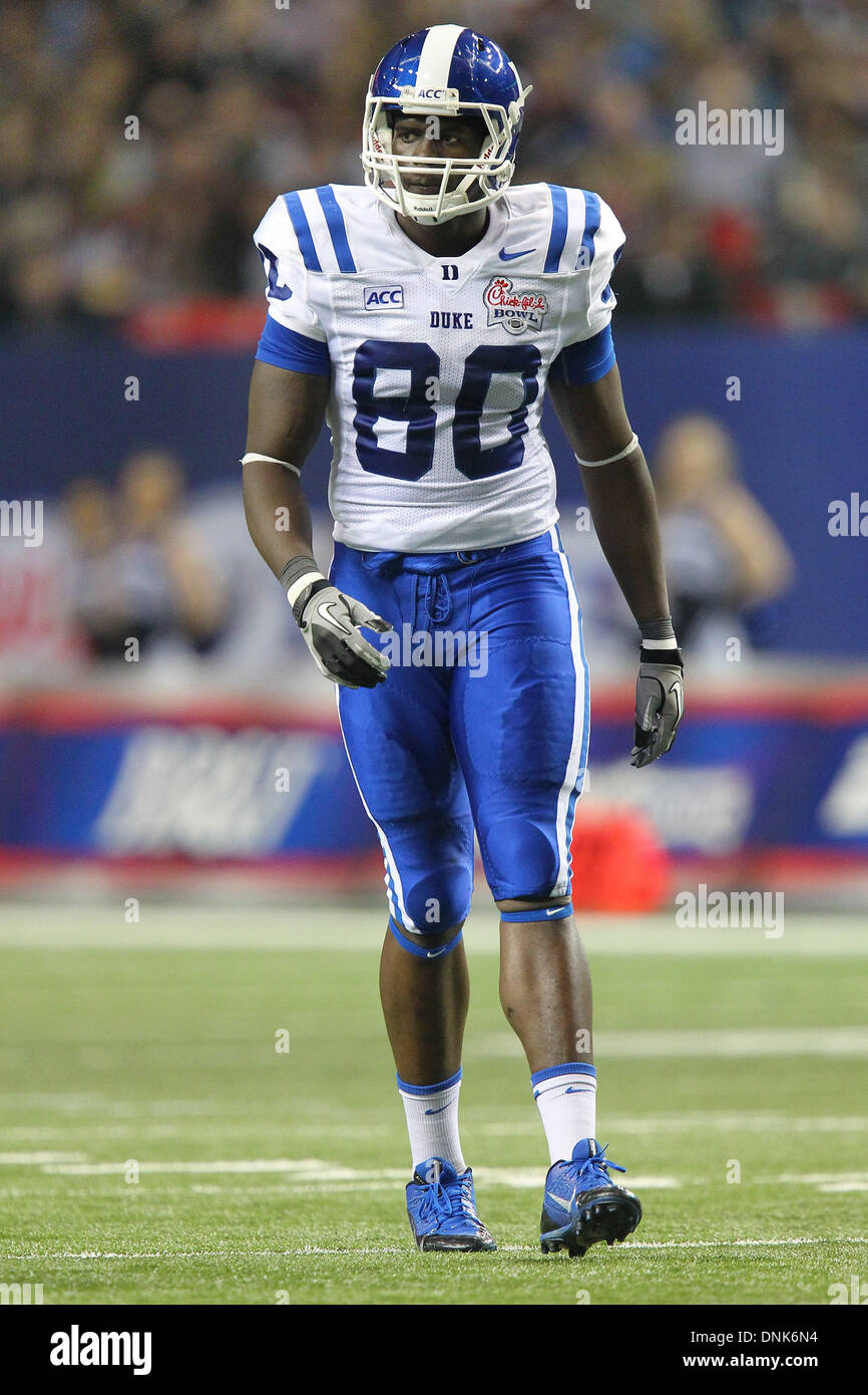 Atlanta, Georgia, USA. 31. Dezember 2013. Herzogss David Reeves (80) in Aktion während der Chick-Fil-A-Bowl mit die Duke Blue Devils und die Texas A & M Aggies, spielte in der Georgia Dome in Atlanta, Georgia. Texas A & M versammelten sich in der 2. Hälfte, Duke, 52-48 zu besiegen. Bildnachweis: Csm/Alamy Live-Nachrichten Stockfoto