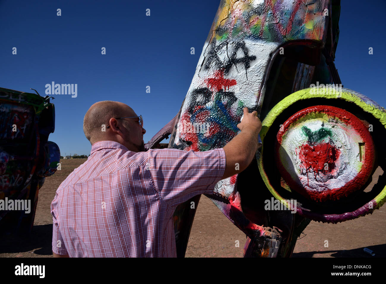 Cadillac Ranch, ein Wahrzeichen der Route 66 in der Nähe von Amarillo, Texas Stockfoto