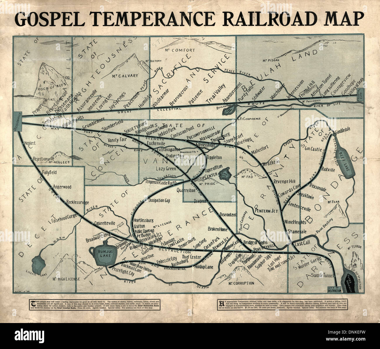 Evangelium-Mäßigkeit-Eisenbahn-Karte. 1908 Stockfoto