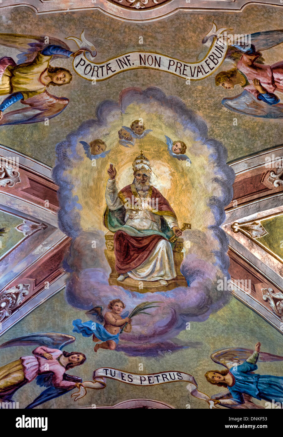 Kirchliche Kunst - St Peter, Decke. Corniglia, Cinque Terre, Italien. Stockfoto
